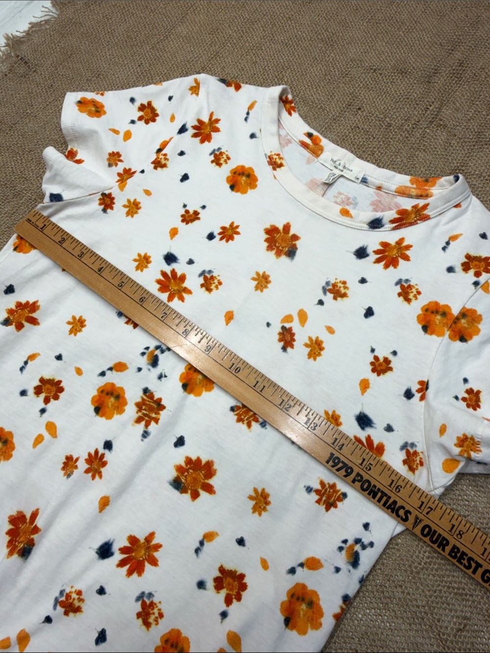 rag & bone All Over Poppy Floral Pima Cotton Jersey Tee White Orange Sz L - Picture 5 of 12